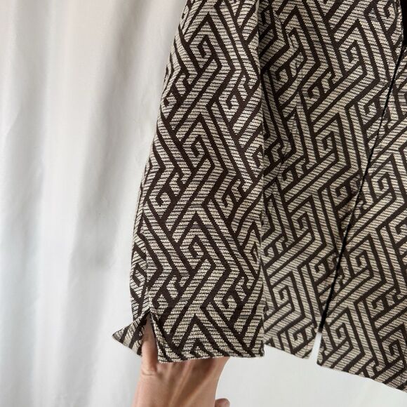 Chico's Blazer Jacket Women's 8 Brown Textured Woven Hook Eye Collared Long Slv - Picture 4 of 12